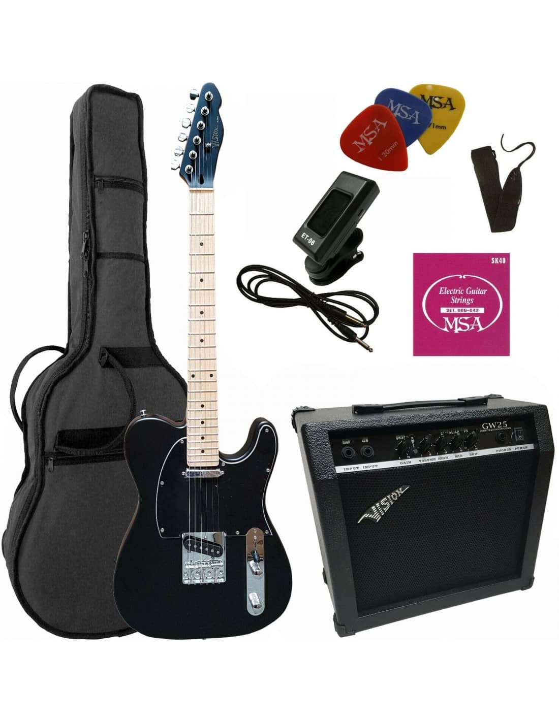 Apretar Lectura cuidadosa Pez anémona Set de guitarra Telecaster negro satinado + amplificador + accesorios