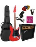 Pack Guitarra Eléctrica Strato Rojo Satinado + Amplificador 20W | Accesorios | Iniciación